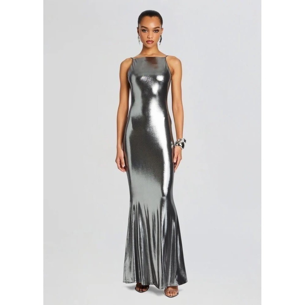Retrofête Romilly Metallic Maxi Dress Gunmetal Size L
